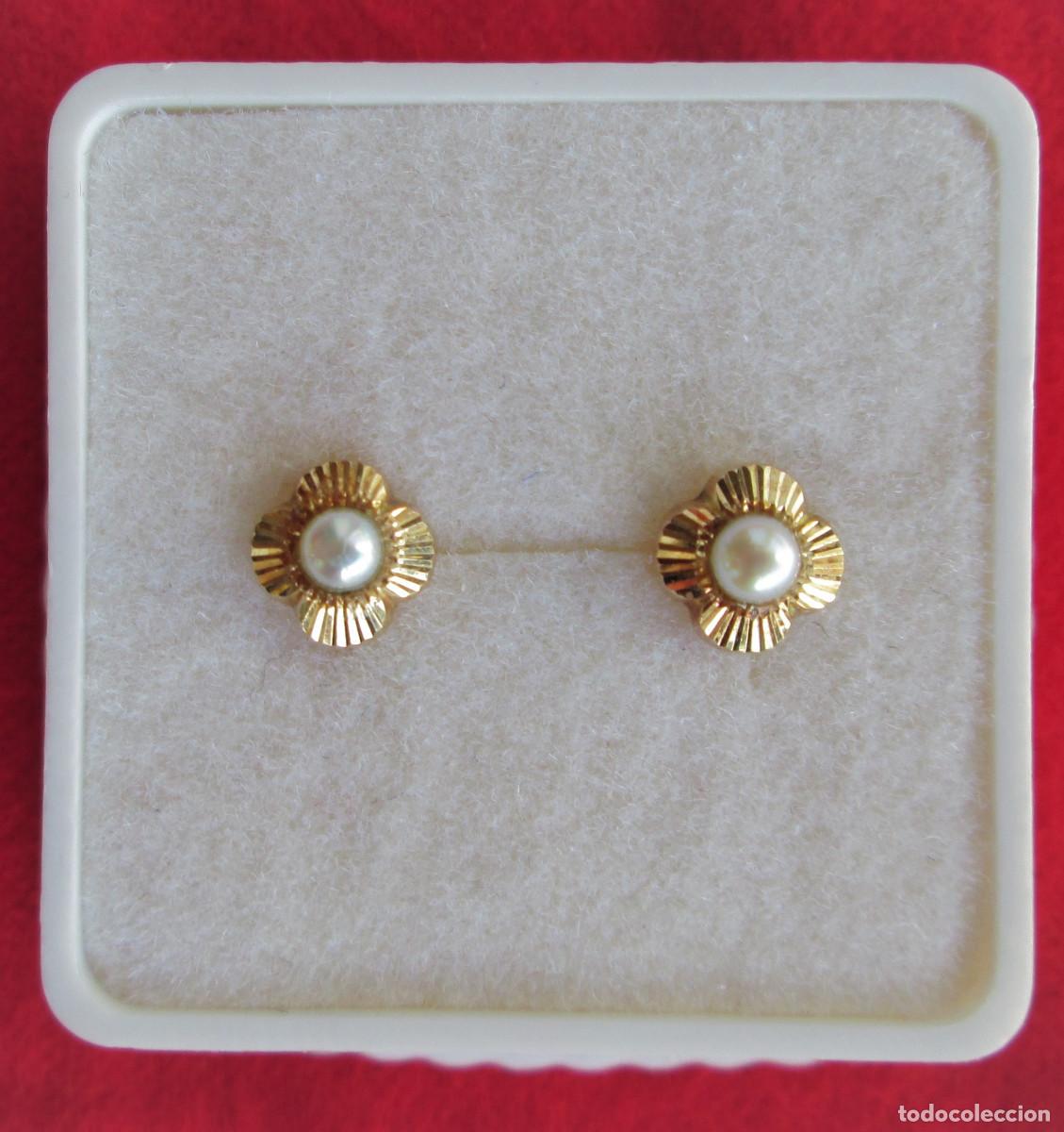 Joyeria: PENDIENTES DE ORO DE 18 KLTS. - FLOR CON PERLAS- CIERRE ROSCA - SIN ESTRENAR - Foto 3
