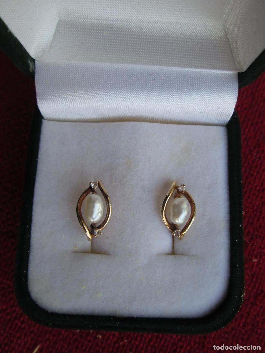 Joalharia: PENDIENTES DE ORO DE 18 KLTS. CON PERLAS Y CIRCONITAS - CIERRE CATALAN - SIN ESTRENAR