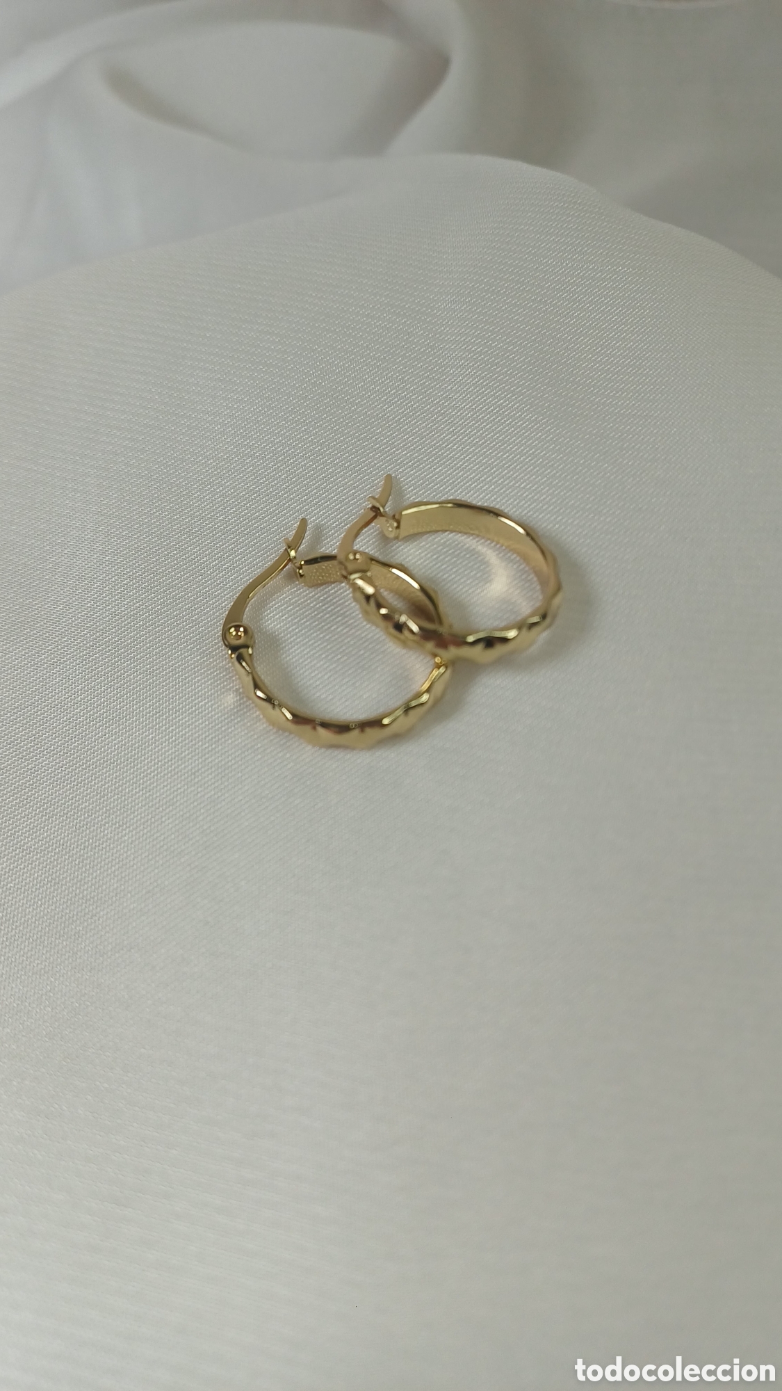 Schmuck: Pendientes Aro Peque&ntilde;o Relieve Retro Chapado Oro 18 k