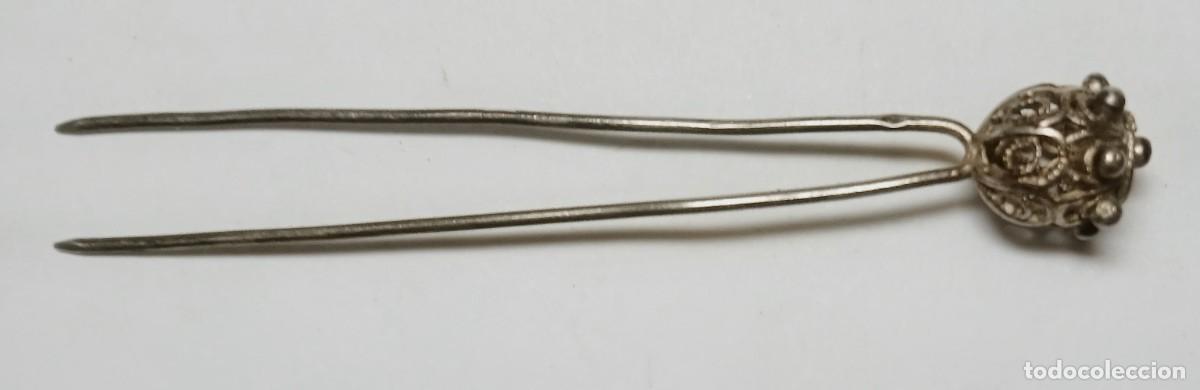 Schmuck: ANTIGUA HORQUILLA PARA PELO, DE PLATA, CON PRECIOSA CABEZA DE FILIGRANAS, ENV&Iacute;O CERTIFICADO GRATIS.
