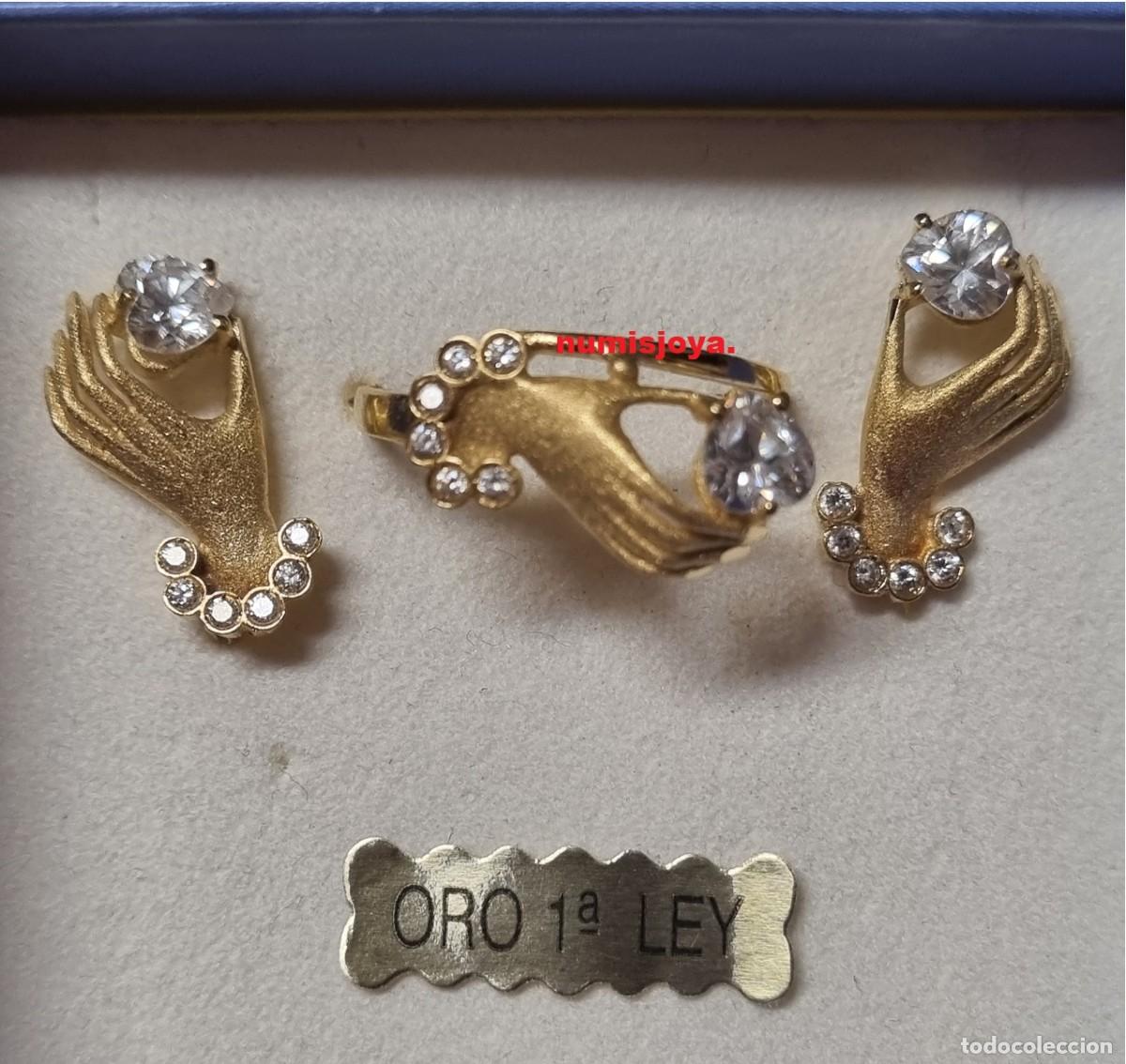 Joyeria: JUEGO Sortija y Pendientes de Oro 18 quilates circonitas. Peso 5,30 gr. Medida dedo 17 o 67.