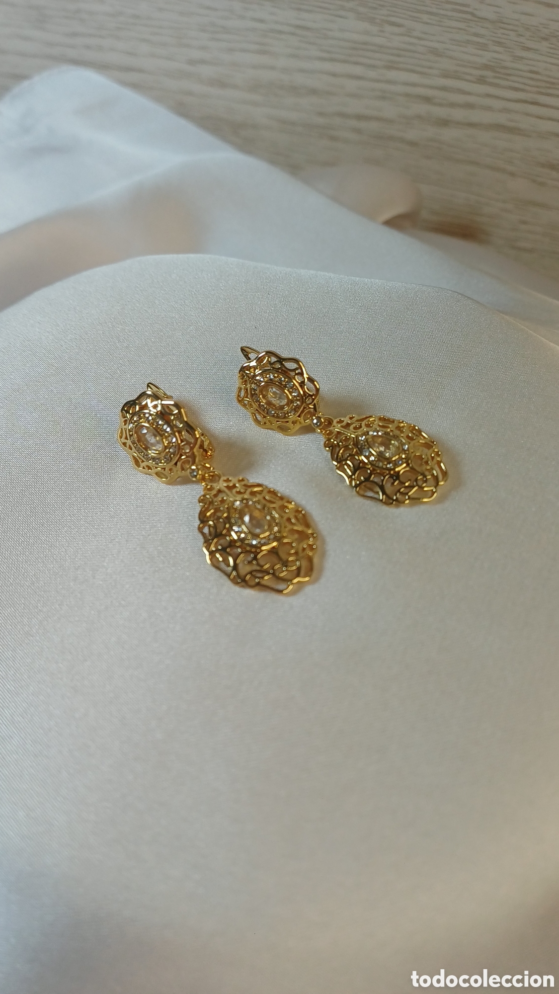 Joyeria: PENDIENTES ANTIGUOS CHAPADO ORO 18 K Y CIRCONITAS
