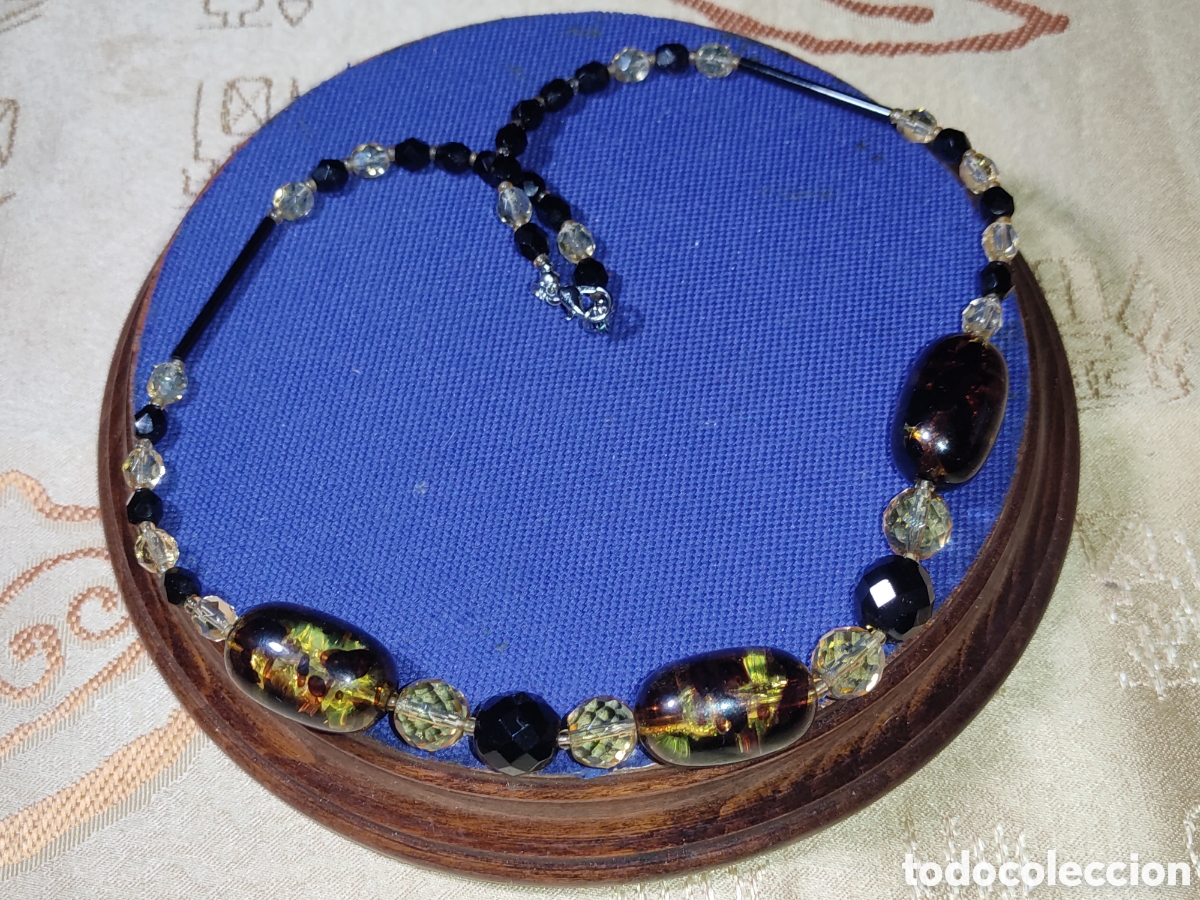 Joyeria: Collar de cuentas facetadas y tubos de cristal con &Aacute;mbar o similar.Vintage.