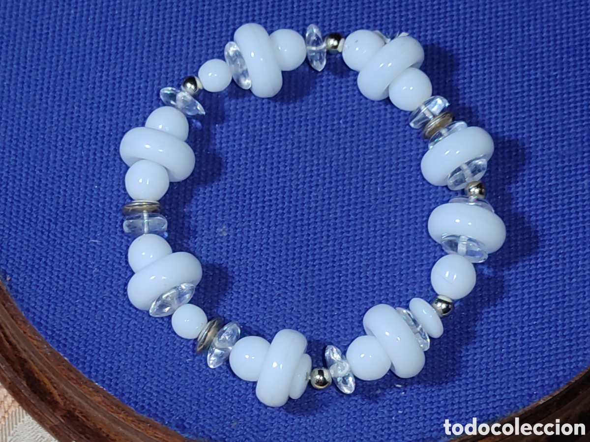 Joyeria: Pulsera de opalina blanca y cristal de roca.Vintage.