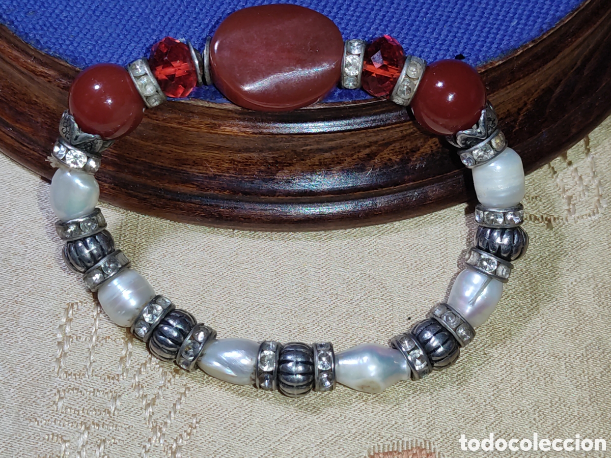 Joyeria: Pulsera de &aacute;gatas, perlas barrocas y abalorios.Vintage.