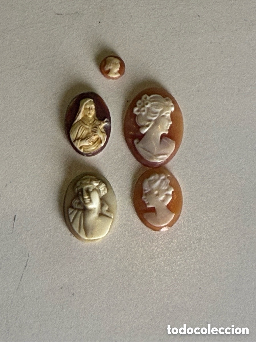 Schmuck: Lote 5 Camafeos Antiguos Tallados Relieve Damas у Motivo Religioso Colecci&oacute;n