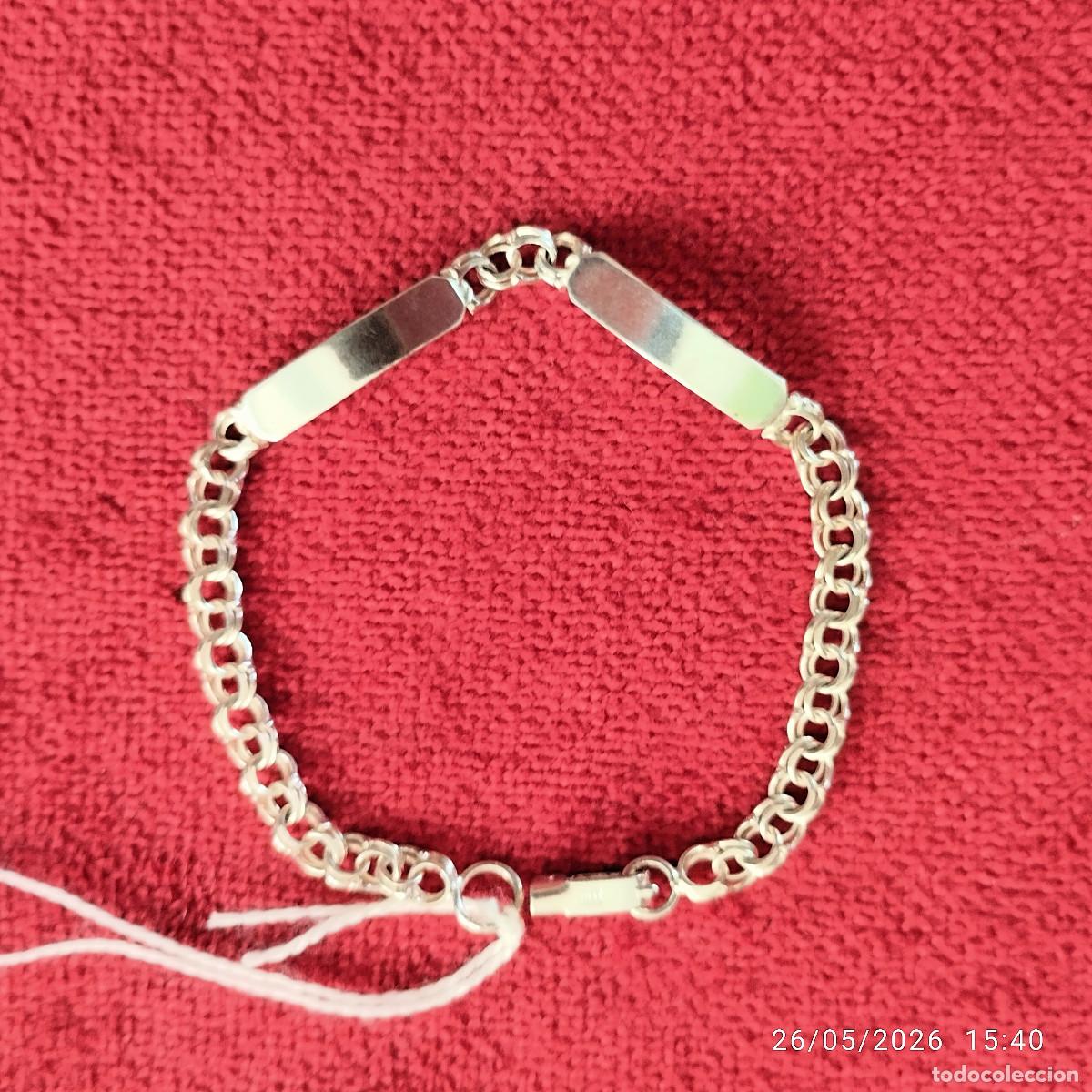 Joaillerie: PULSERA DE PLATA MACIZA DE ESLABONES DOBLES ENTRELAZADOS - CON DOS CHAPAS - PUNZONADA - SIN ESTRENAR