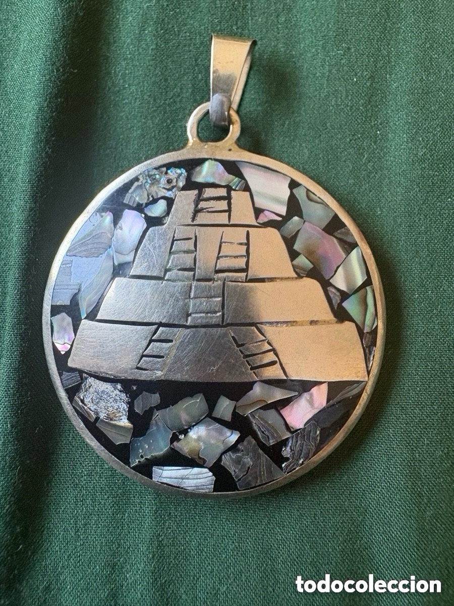 Jewelry: 31 gramos! Colgate medall&oacute;n azteca plata de ley M&eacute;xico esmalte e incrustaciones (A15)