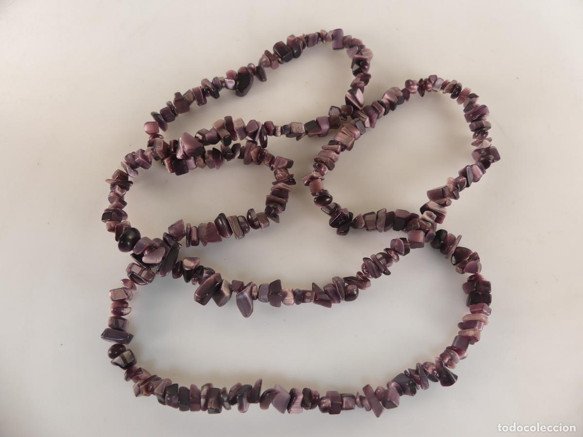 Joaillerie: Collar Cuentas Piedras Color Griz-Morado