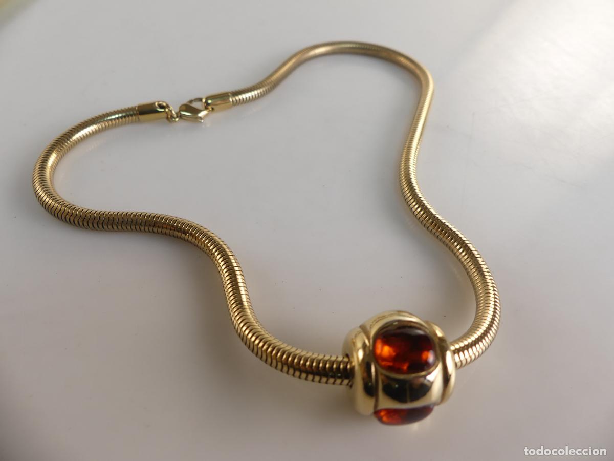 Joaillerie: Collar Metal Dorado Colgante Ambar