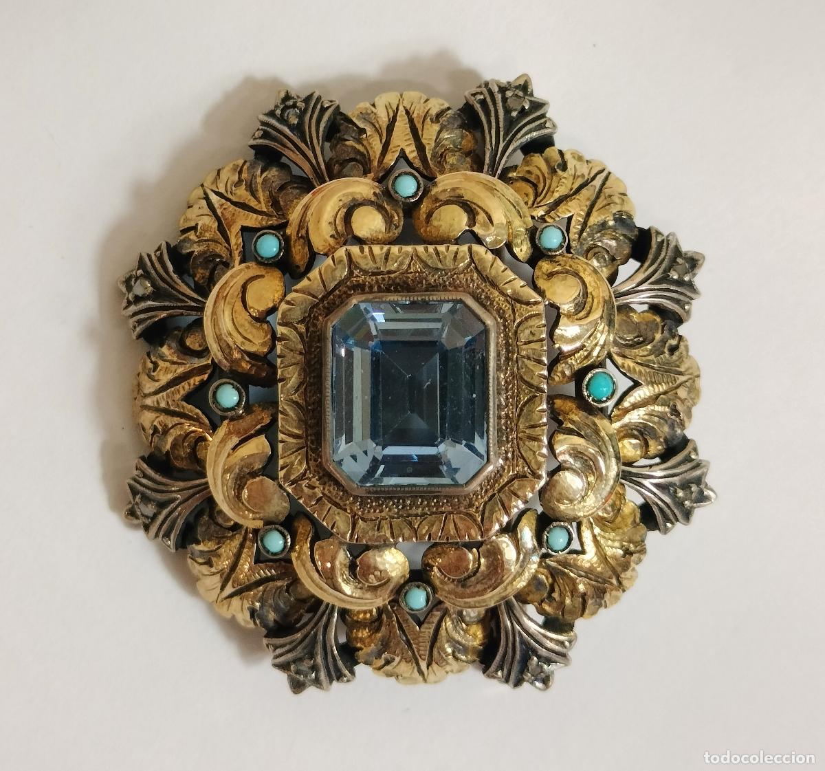 Joyeria: BROCHE NOVECENTISTA O BELLE &Eacute;POQUE. PLATA, VISTAS DE ORO, AGUAMARINA O ESPINELA Y TURQUESAS. 1920-30