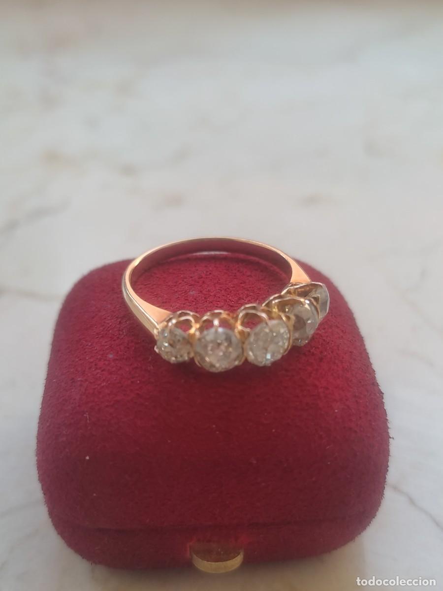 Joyeria: Espectacular Anillo &rdquo;Cinquillo&rdquo; &Eacute;poca Victoriana / Eduardiana - Oro Amarillo 18k y 5 Diamantes