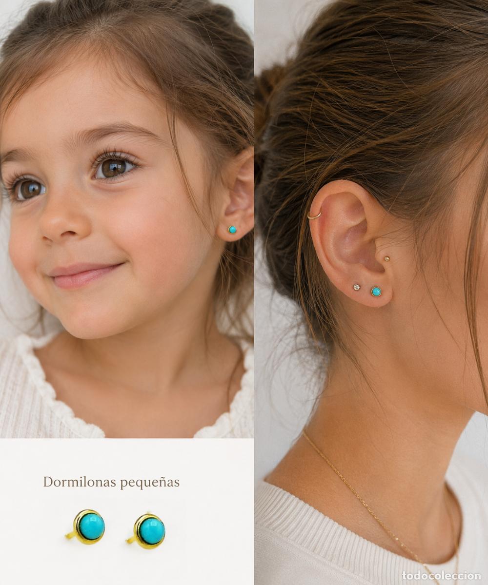Joyeria: ORO 1&ordf; LEY 18 KT &middot; PENDIENTES CON DOSEL Y PEQUE&Ntilde;AS TURQUESAS &middot; DORMILONAS BEBE, NI&Ntilde;A.. JOYERIA 750