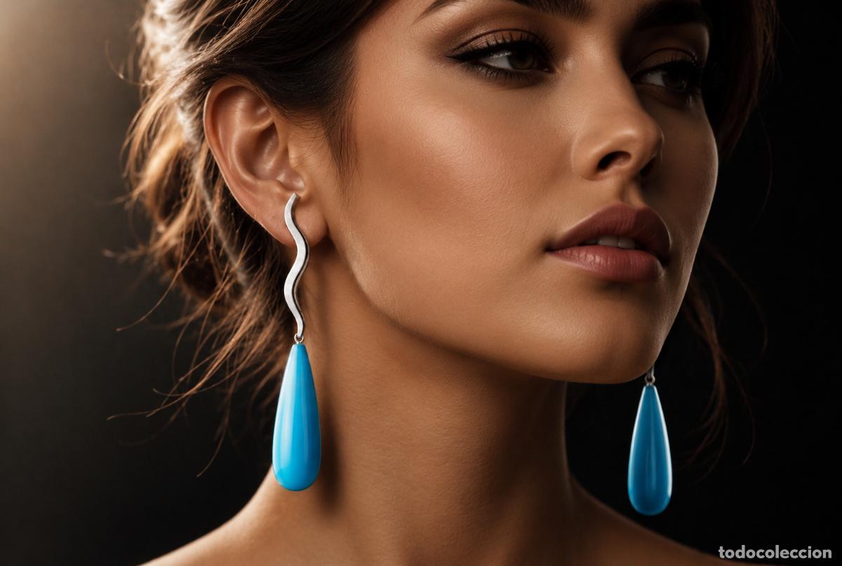 Joyeria: 5,0 GRAMOS ORO BLANCO 1&ordf;LEY 18 KILATES &middot; PENDIENTES DE 4.7CM COLGANTES TURQUESAS &middot;NUEVOS JOYERIA 750