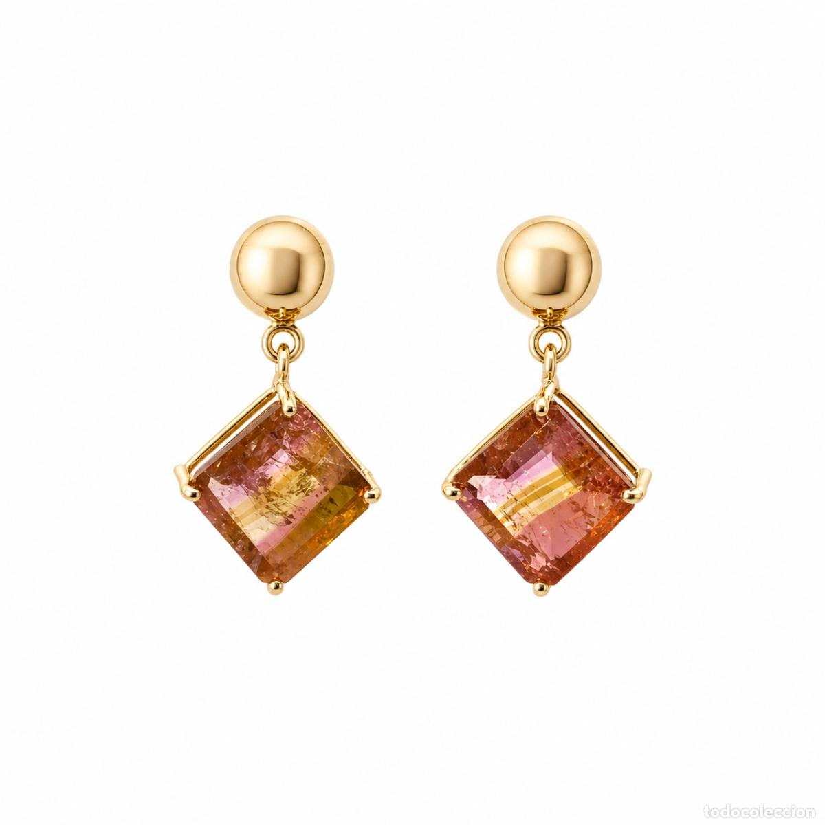 Joyeria: Pendientes de Oro con Turmalina Bicolor en Corte Geom&eacute;trico - Foto 1