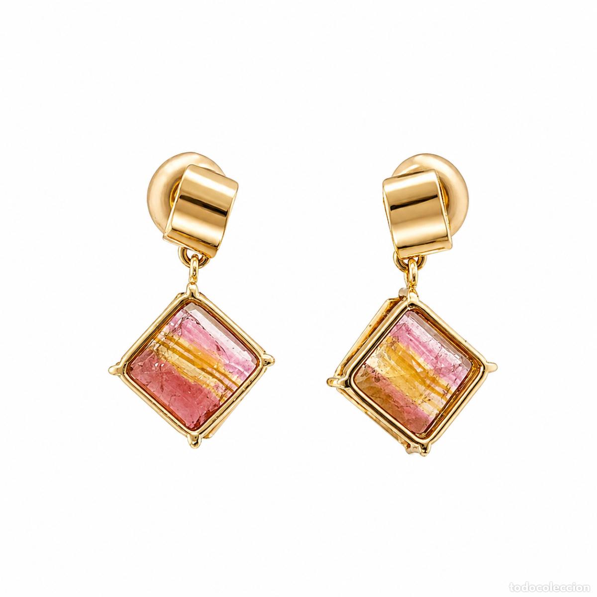 Joyeria: Pendientes de Oro con Turmalina Bicolor en Corte Geom&eacute;trico - Foto 3