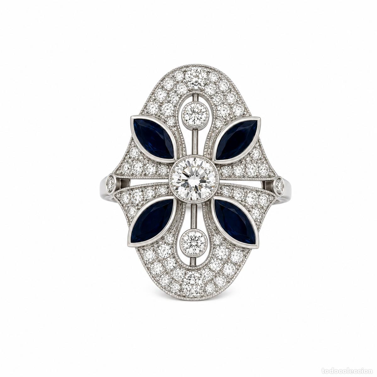 Joyeria: Brillo y Distinci&oacute;n - Anillo Floral Art D&eacute;co con Zafiros y Pav&eacute; de Diamantes