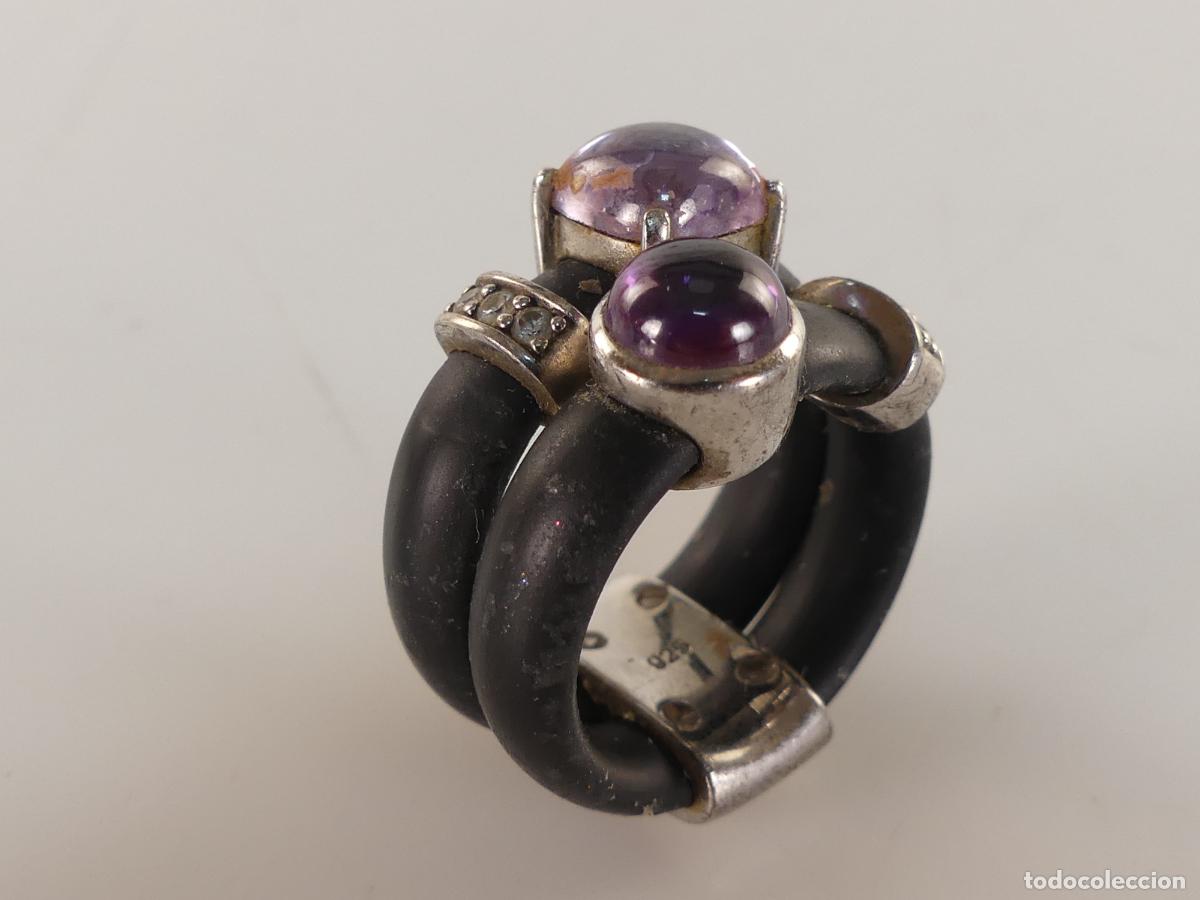 Joyeria: Anillo de Plata Antigua 925 Adornos Morados