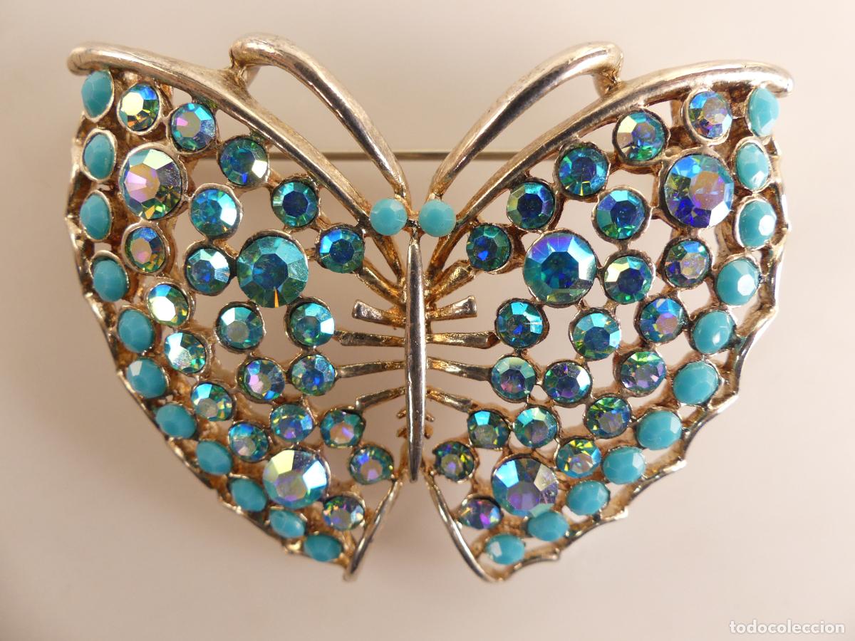 Jewelry: Broche Mariposa Azul y metal dorado