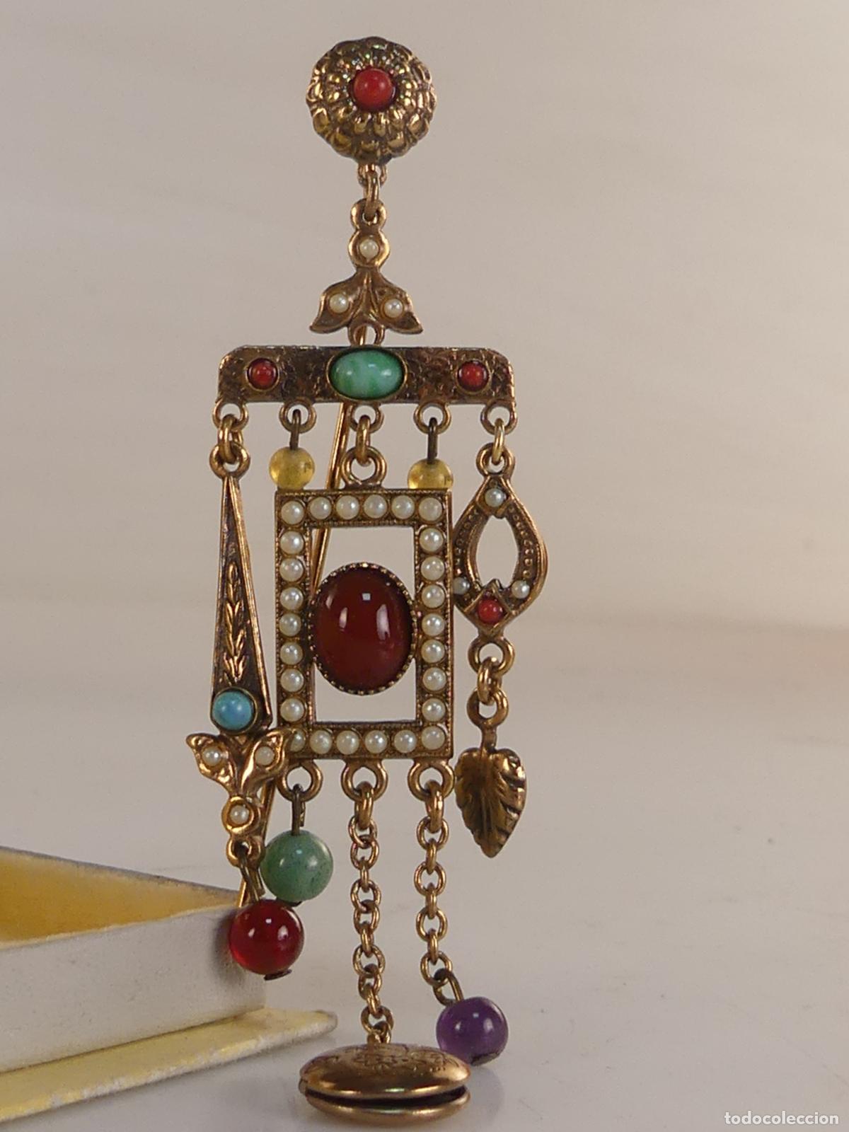 Jewelry: Broche Metal Dorado y Piedras Naturales en Caja