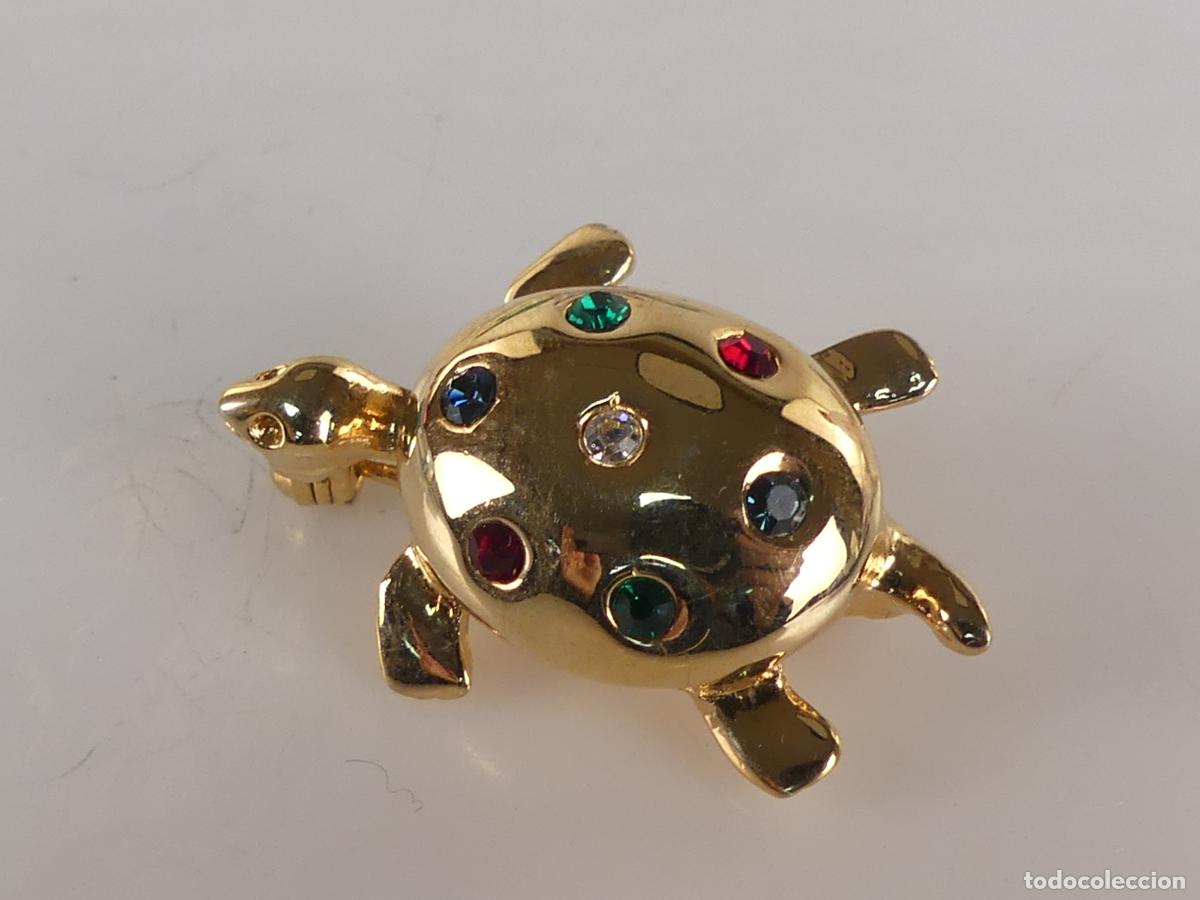 Jewelry: Broche Tortuga Metal Dorado Adorno de Cristales