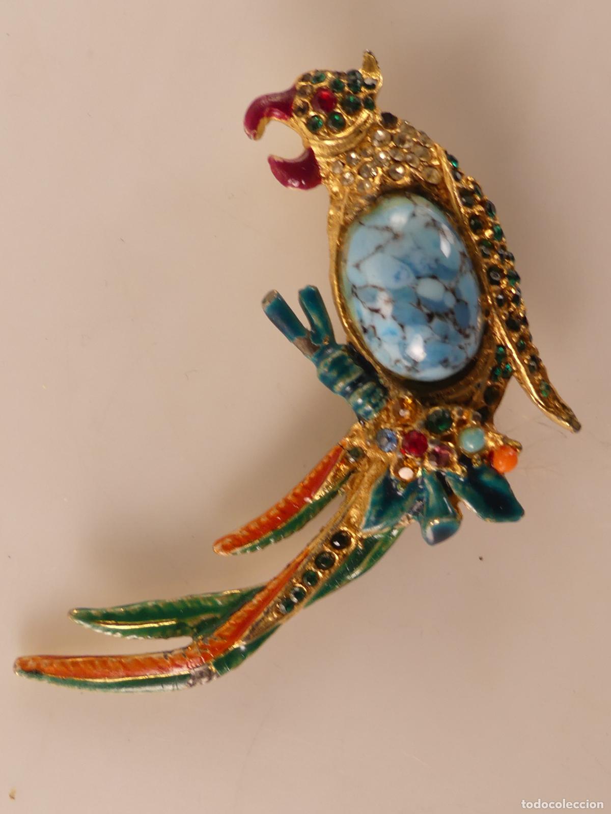 Jewelry: Broche Loro Metal Dorado Faltan Piedras