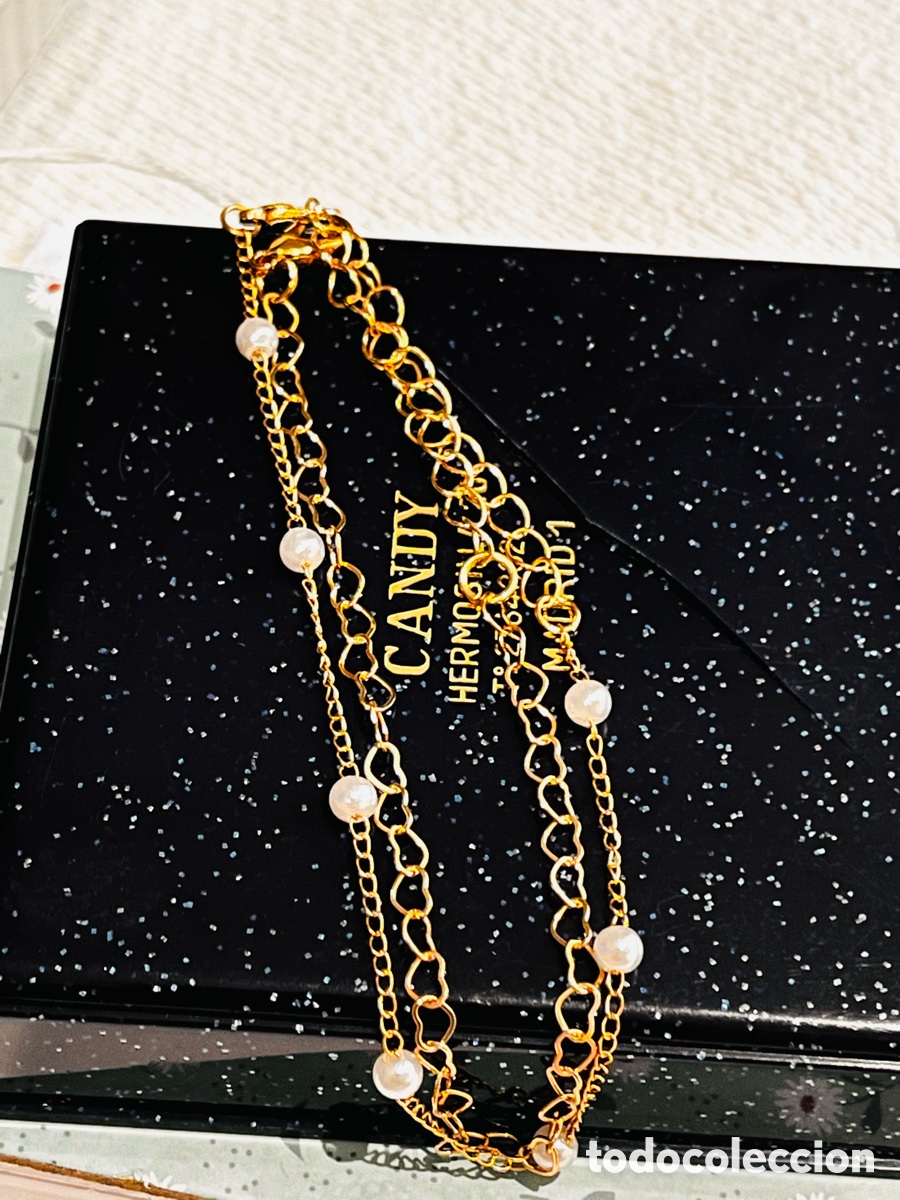 Joaillerie: Pulsera doble corazones dorados peque&ntilde;os y perlas
