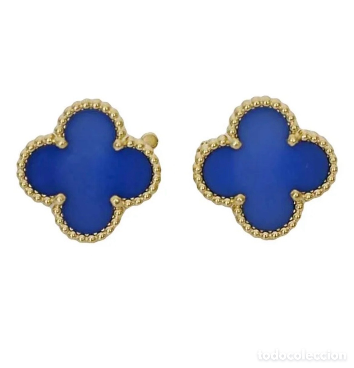 Schmuck: Conjunto pulsera y pendientes &ldquo;tr&eacute;boles azules y dorados&rdquo;