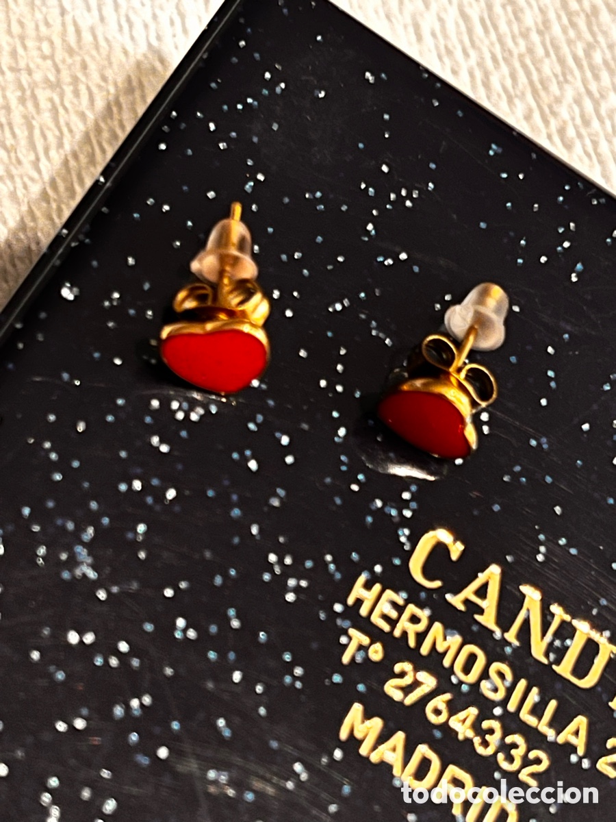 Joyeria: Pendientes dorados con corazones esmalte rojo - Foto 3