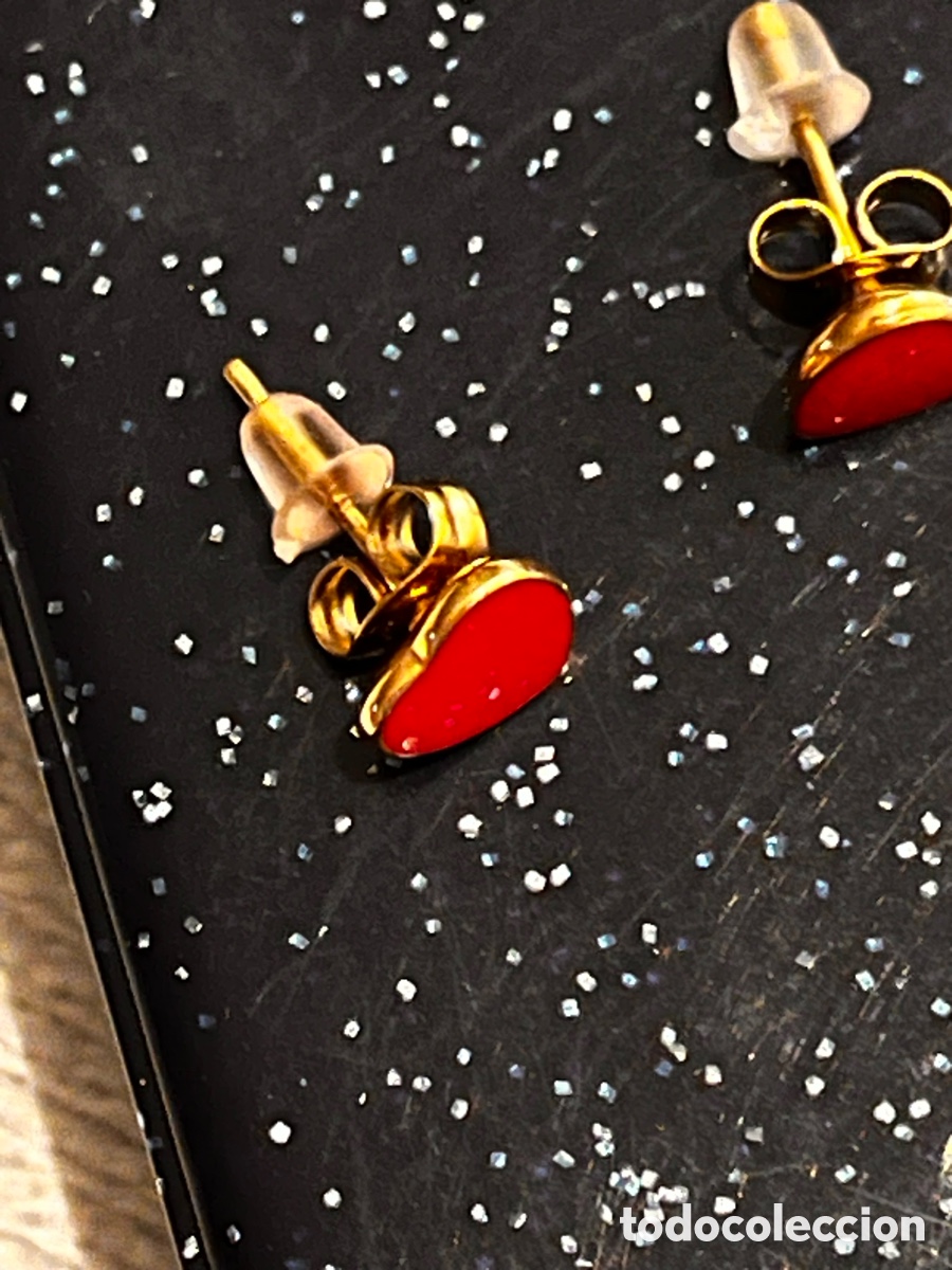 Joyeria: Pendientes dorados con corazones esmalte rojo - Foto 5