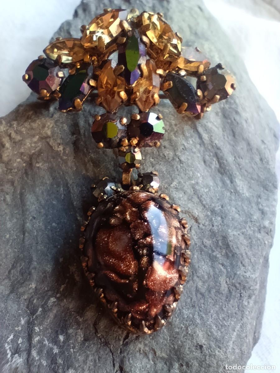Joalharia: Broche G&oacute;tico Vintage A&ntilde;os 50/60 - Gran Colgante de Vidrio de Murano con Inclusi&oacute;n de Aventurina Oro