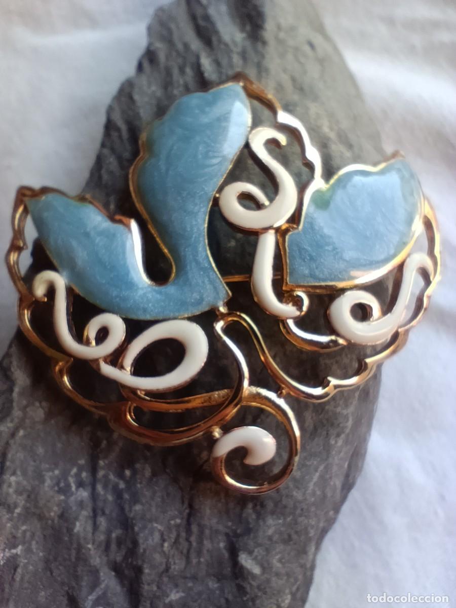 Joalharia: Gran Broche Art Nouveau - ORENA PARIS - Esmalte Azul Jaspeado y Marfil - Alta Bisuter&iacute;a Francesa