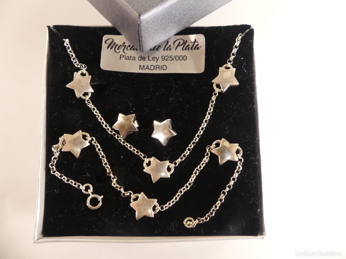 Joaillerie: Collar Pulsera y Pendientes de Plata Antigua 9,27 gr. Estrellas