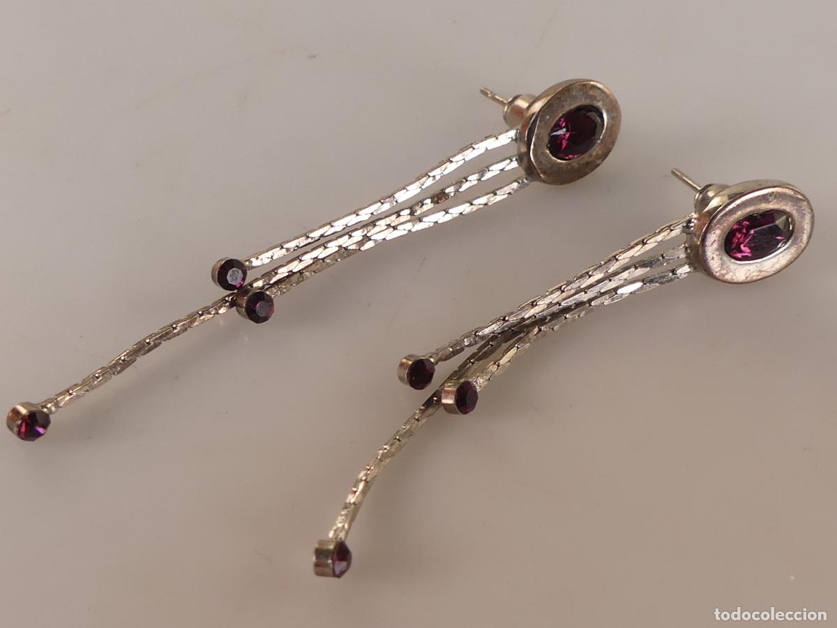 Schmuck: Pendientes Piedras Color Morado y Metal Plateado