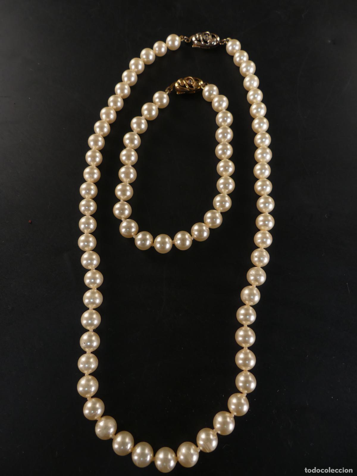 Jewelry: Collar y Pulsera de Perlas Artificiales Plata Antigua