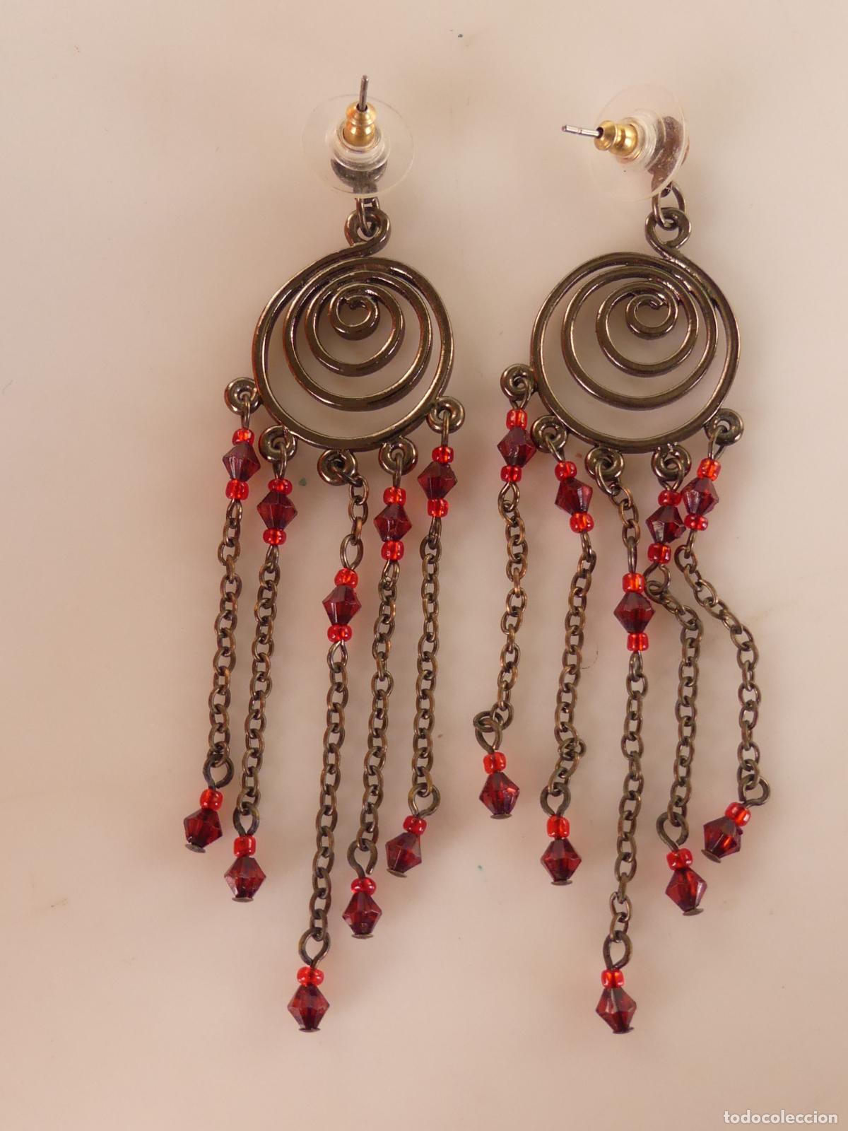 Schmuck: Pendientes Circulos de Adornos Color Rojo Plateados