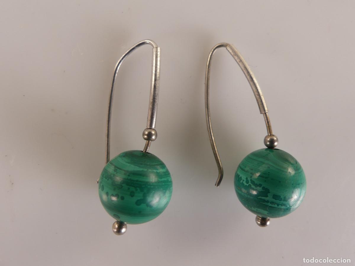Schmuck: Pendientes de Malaquita y Plata Antigua