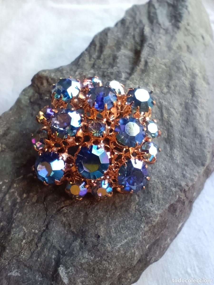 Joalharia: Broche Vintage A&ntilde;os 50/60 - Estilo Roset&oacute;n de Cristales Aurora Boreal (AB) Azul Aqua. Mid Century