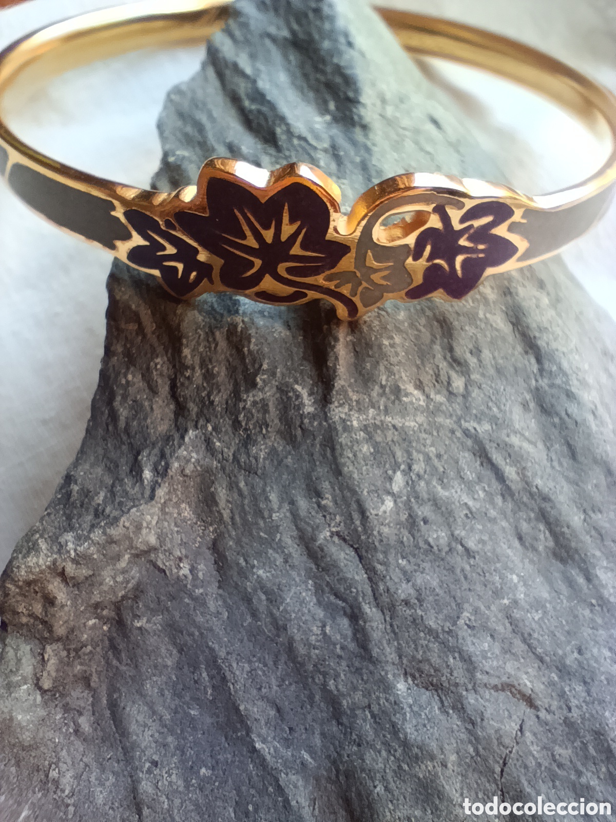 Joyeria: Brazalete R&iacute;gido de Alta Bisuter&iacute;a Vintage MICHEL LE BRUN (France) - Esmalte Hiedra