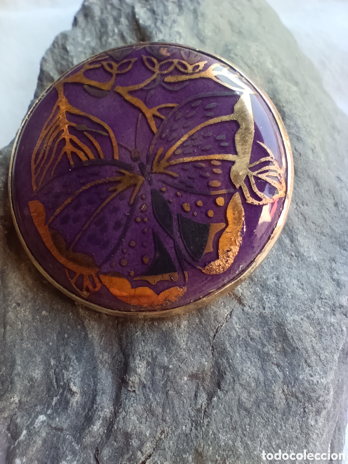 Joyeria: Broche Vintage Circular MICHEL LE BRUN (France) - Esmalte Mariposa y Oro