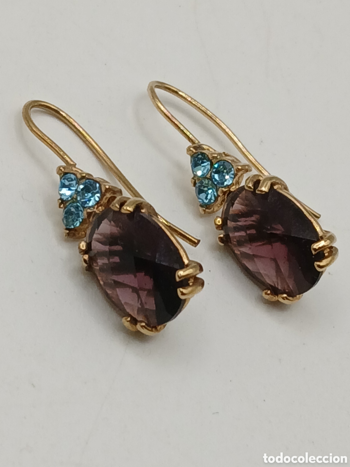Joyeria: Pendientes laminado oro amatista y topacio azul