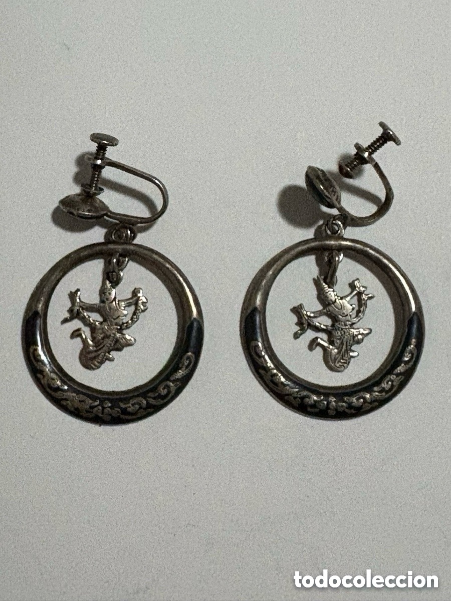 Joyeria: Pendientes de plata nielada, bailarinas tailandesas (A2)