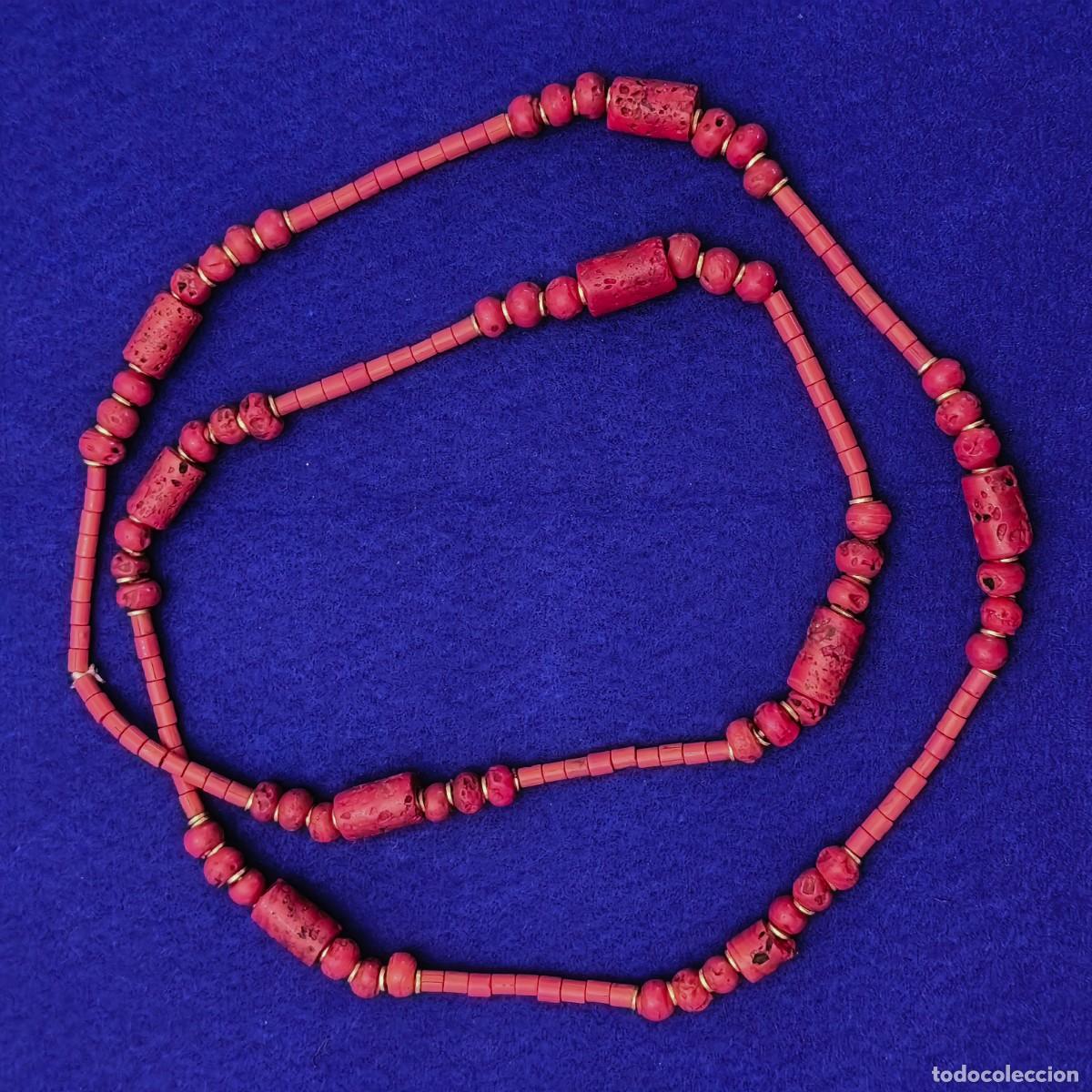 Joaillerie: COLLAR LARGO DE TUBOS DE CORAL BAMBU ROJO RECONSTITUIDO O NATURAL?? DIGETS BRONCE. MED. 122-125 CMS