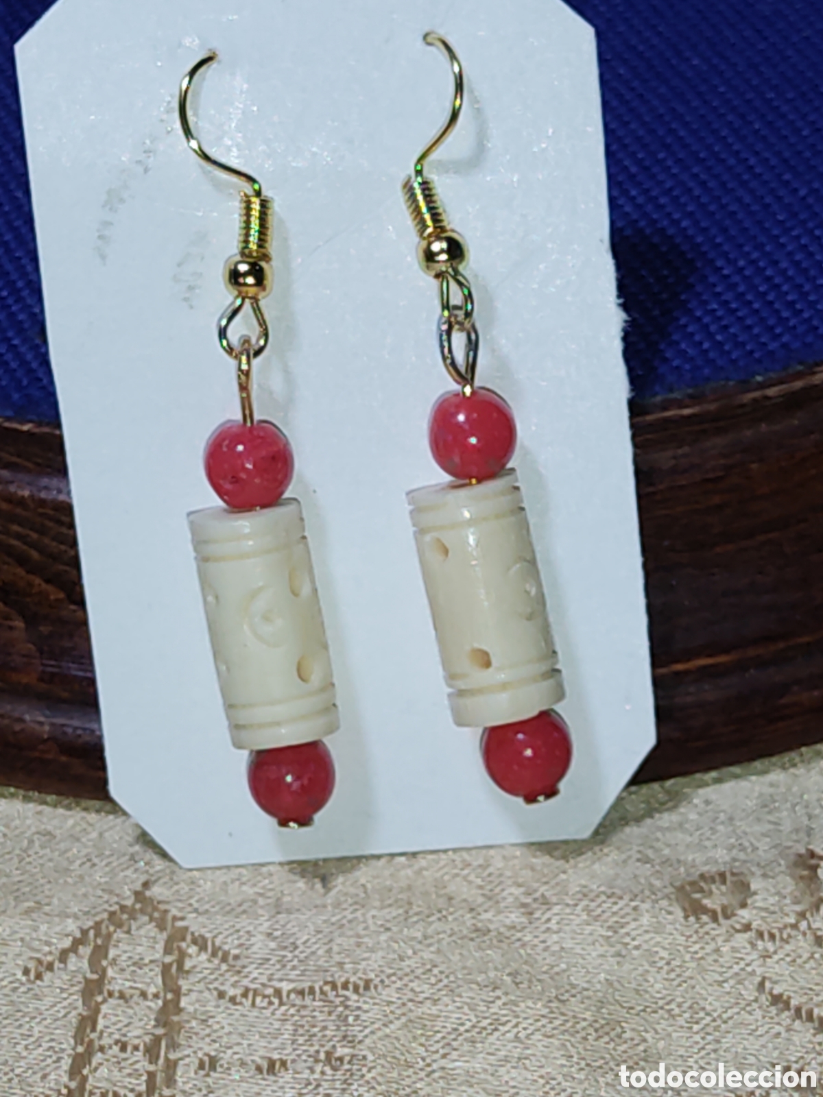 Joyeria: Pendientes de hueso tallado.Vintage. - Foto 2
