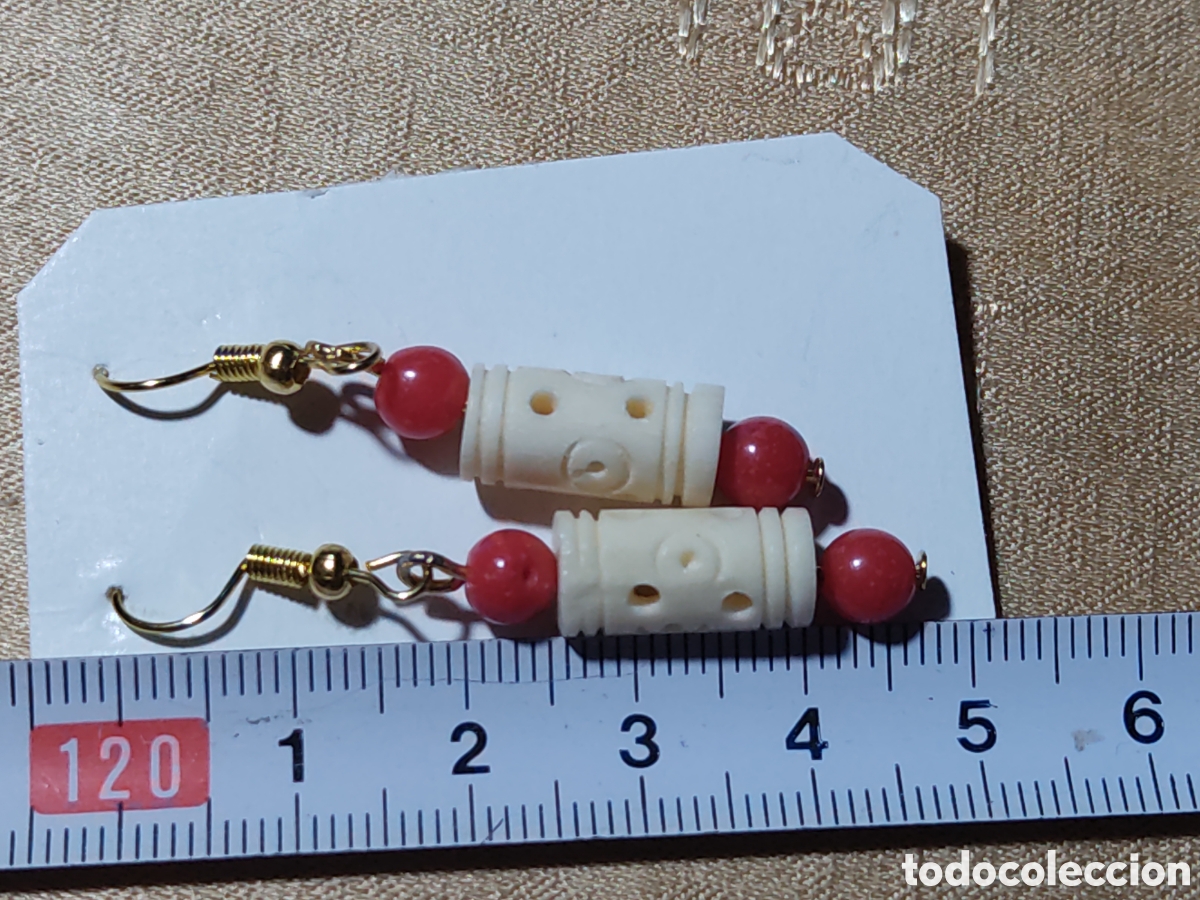 Joyeria: Pendientes de hueso tallado.Vintage. - Foto 3
