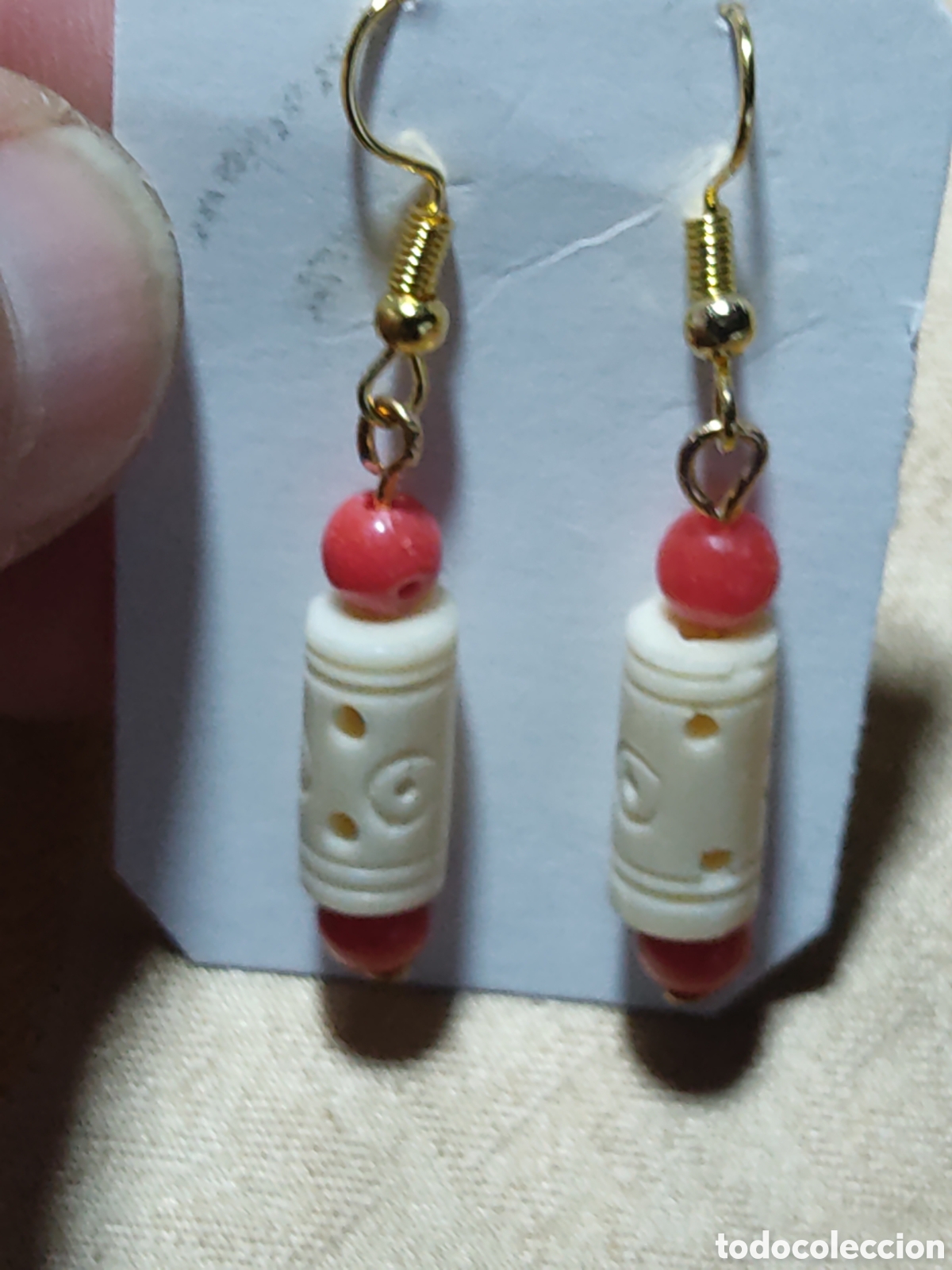 Joyeria: Pendientes de hueso tallado.Vintage. - Foto 4
