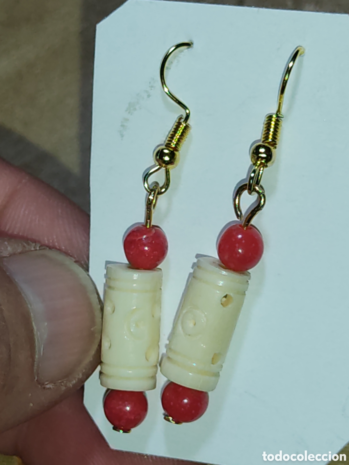 Joyeria: Pendientes de hueso tallado.Vintage. - Foto 5