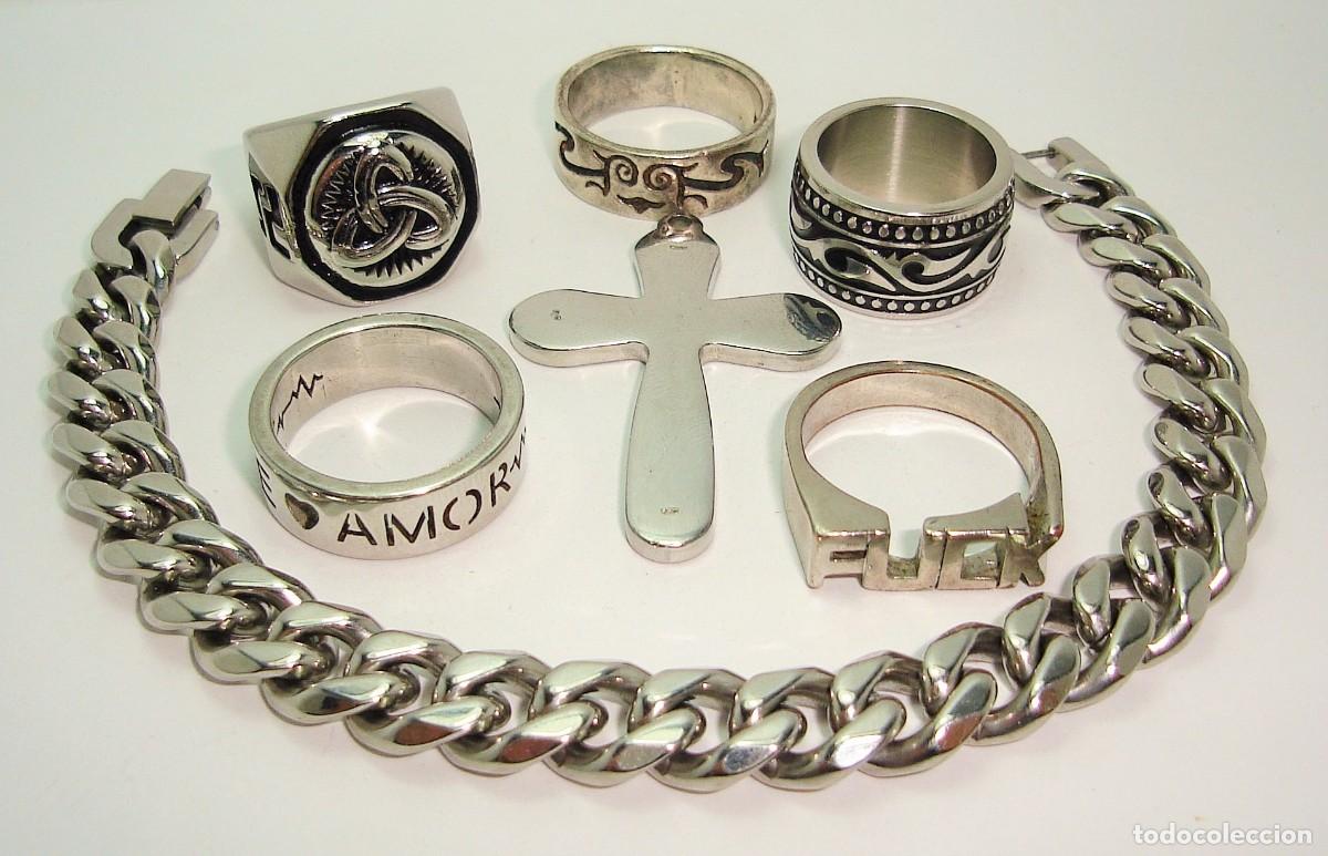 Joyeria: LOTE DE ANILLOS Y PULSERA DE ACERO INOXIDABLE Y OTROS