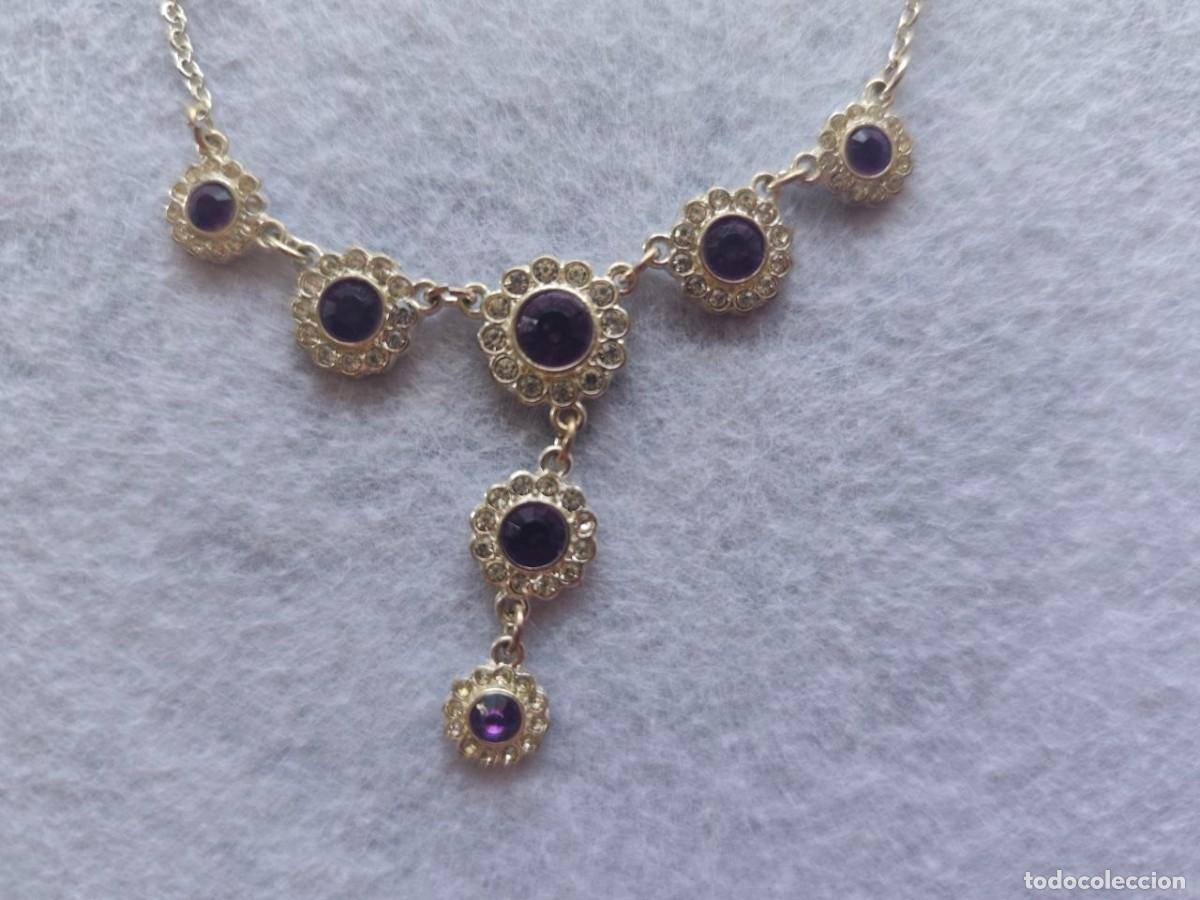 Joyeria: Elegante collar plateado con cristales morados estilo vintage &ndash; Ajustable