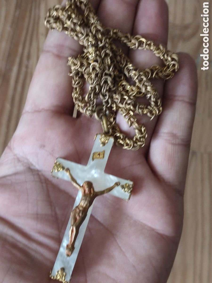 Joyeria: Antigua cadena cord&oacute;n y Cruz 35 cm